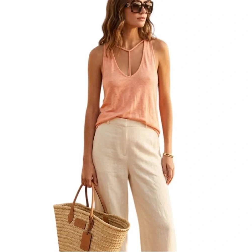 Free People Amelia Y strap tank top peach Coastal chic Resort wear vacation done